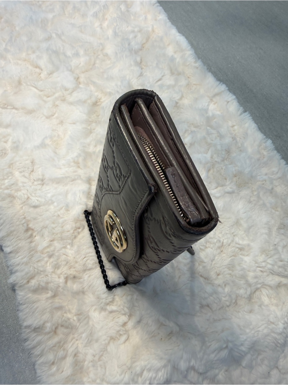 Vintage Gucci Guccissima Taupe Leather Continental Wallet GG Logo Italy - Picture 7 of 16